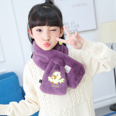 

2018 autumn&winter new Korean childrens cartoon embroidery three-dimensional plush scarf baby solid color warm scarf