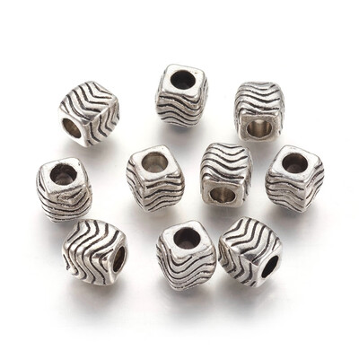 

Tibetan Style Alloy European Beads Large Hole Beads Lead Free&Nickel Fee&Cadmium Free Cube Antique Silver 10x9mm