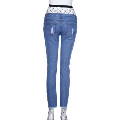 

〖Follure〗Women Fashion Sexy Fishing Net Socks Ripped Jeans Pencil Trousers