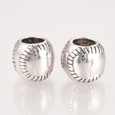 

Tibetan Style Alloy European Beads Large Hole Beads Baseball Antique Silver 9x8mm Hole 45mm