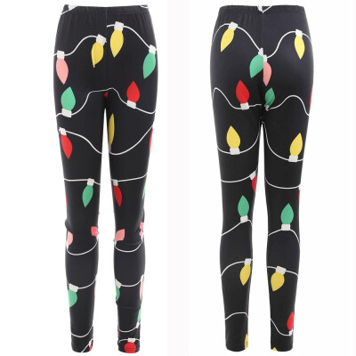 

Tailored Women Merry Christmas Skinny Elastic Lights Print Fitted Leggings Pencil Pants