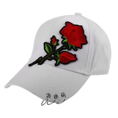 

Unisex Casual Baseball Cap Flower Embroidery Iron Ring Snapback Hat