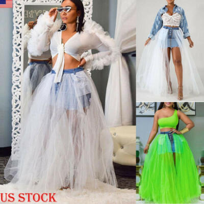 

Women Mesh Sheer Split Long Skirt High Waist Summer Party Cocktail Wrap Dress