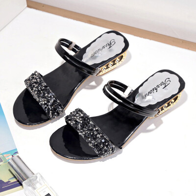 

Sandals Fairy Wind Summer Korean Version Baitao Middle-heeled&Rough-heeled Ins Tide Buckle Roman Shoes