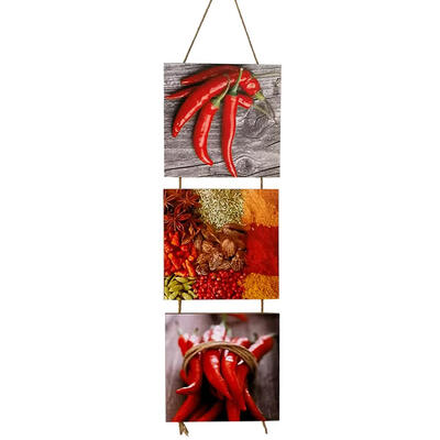 

Wooden Listed Pepper Pattern Sign 3 Pieces Kitchen Home Wall Hanging Plaque