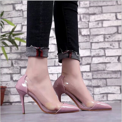 

Rose Women Pumps Transparent High Heels Sexy Pointed Toe Slip-on Wedding Party Shoes