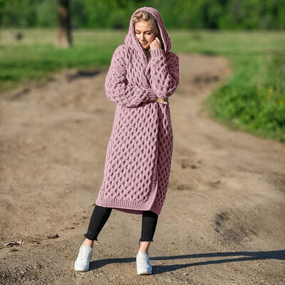 

Toponeto Winter Warm New Fashion Women Long Knitted Sweater Hooded Cardigan Coat