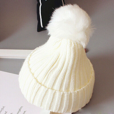 

New Women Kids Baby Mom Warm Winter Knit Beanie Fur Pom Pom Hat Crochet Ski Cap