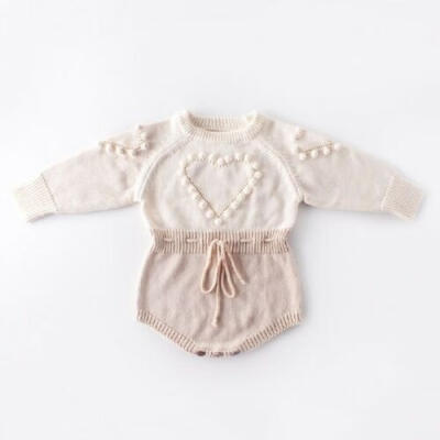 

Lovely Winter Baby Girl Romper Knitting Long Sleeve Warm Heart Jumpsuit Autumn For 3-24M