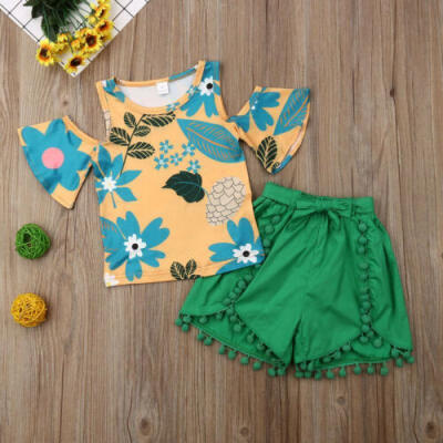 

Newborn Toddler Baby Girl Clothes Off Shoulder Romper Shorts Pants Outfit Set