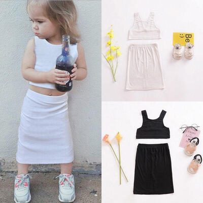 

2PCS Summer Kids Baby Girls Pretty Dress Vest TopsSheath Skirt Sundress Clothes