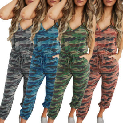 

Women Camouflage Sleeveless Baggy Trousers Overalls Pants Solid Romper Jumpsuit