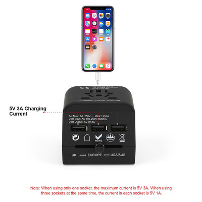 

BUBM LE-07-3USB Universal Travel Adapter Multinational Travel Conversion Socket with 3 USB Ports EU