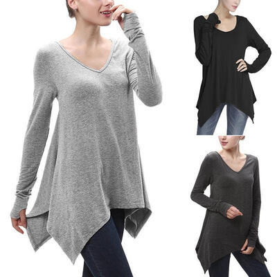 

Fashion Women Ladies Long Sleeve Loose Blouse Casual Shirt Irregular Top T-Shirt