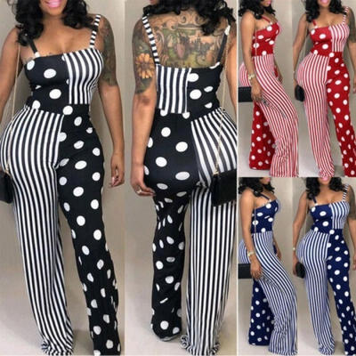 

Fashion Women Spaghetti Strap Polka Dot Bodycon Jumpsuit&Romper Casual Clubwear