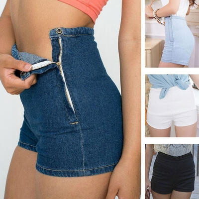 

Summer Women Slim High Waist Jeans Denim Tap Short Hot Pants Tight A Side Button