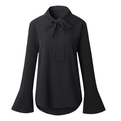 

Women Bow Tie Neck Long Sleeve Chiffon Blouse Casual Office Work Shirt Tops