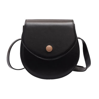 

Women Solid Color Crossbody Shoulder Bag Oval PU Leather Flap Casual Purse