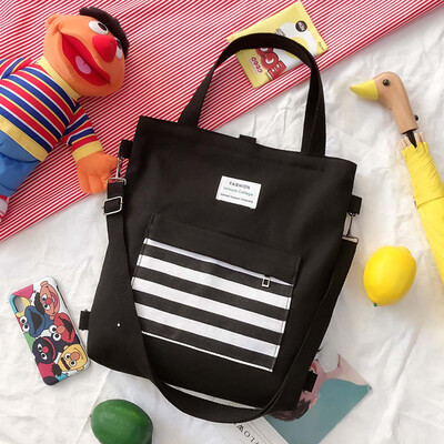 

Women Canvas Handbag Stripped Pattern Tote Pouch Students Casual Shoulder Bag