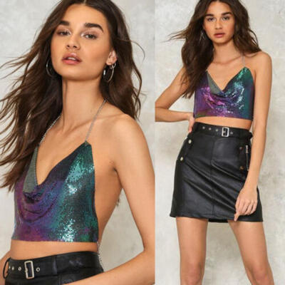 

US Stock Women Sequin Bralette Bra Bustier Crop Tank Top Cami Tops Vest Blouse