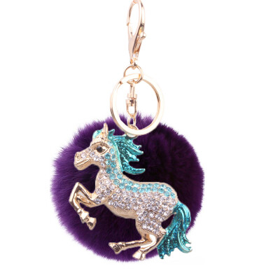 

Keychain inlaid color diamond three-dimensional pony rabbit fur ball handbags accessories car key chain