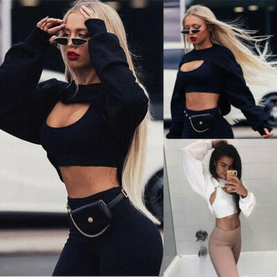 

Womens Hoodie Sweatshirt Jumper Sweater Crop top Coat Sports Pullover Tops
