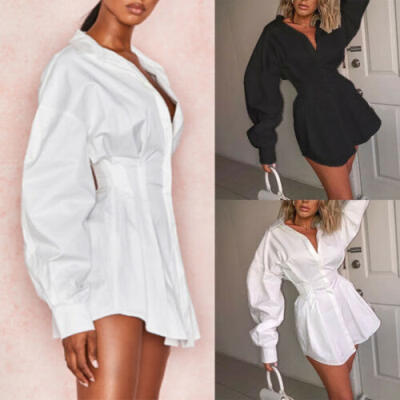 

US Autumn Women Lantern Long Sleeve Lapel Shirts Ladies Casual Loose Tops Blouse