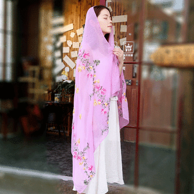 

Embroidered linen flowers Nibel cotton&linen scarf air conditioning sunscreen dual-use spring&summer silk scarf female national wind shawl