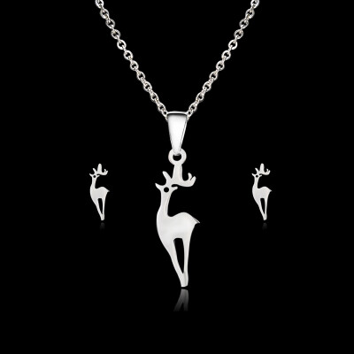 

Fashion Deer Heart Stainless Steel Necklace Earrings Jewelry Set Wedding Bride Jewelry Set Animal Dog Cat Jewelry Sets For Women