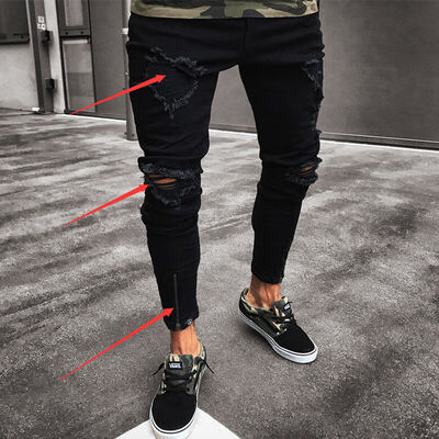 

Fashion Mens Ripped Skinny Jeans Destroyed Frayed Slim Fit Denim Pant Zipper