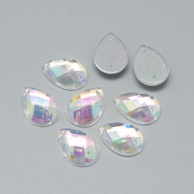 

Sew on Rhinestone Transparent Acrylic Rhinestone Two Holes Garment Accessories AB Color Plated Faceted Drop Clear AB 25x18