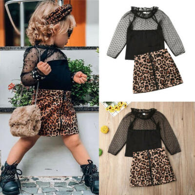 

Toddler Baby Girl Clothes Lace Short Sleeve TopLeopard Mini Skirt Outfit Set