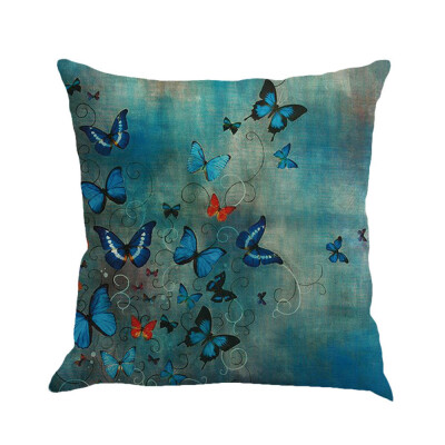 

〖Follure〗Butterfly Painting Linen Cushion Cover Throw Waist Pillow Case Sofa Home Decor A