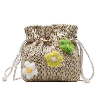 

Floral Decor Bag Women Shoulder Messenger Woven Drawstring Casual Bags