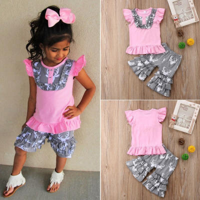 

2Pcs Toddler Kids Baby Girl Sleeveless Tops Pants Ruffle Summer Outfits Clothes