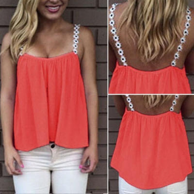 

Ladies Summer Sleeveless Chiffon Floral Strap Tee Shirt Cami Tops