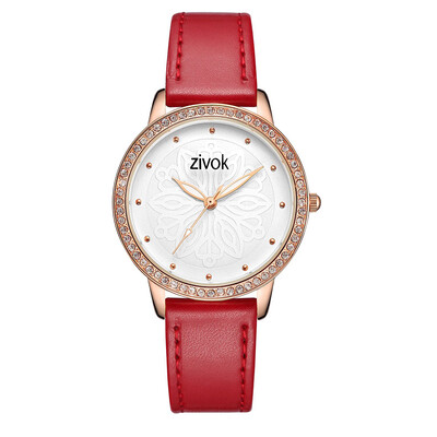 

ZIVOK 8018 Women Quartz Wrist Watch PU Leather Vintage Dimensional Carving Flower Dial Watch World Time Display with Gift Box