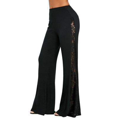 

Tailored Fashion Womens High Waist Lace Insert Wide Leg Pants Leggings Loose Trousers