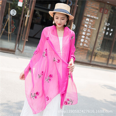 

Scarf shawl dual-use long female Korean version of the national wind embroidery chiffon scarves spring&autumn embroidered shawl manufacturers wholesale
