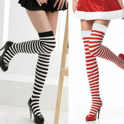 

Women Stretchy Sock Thigh High Striped Over the Knee Slim Leg Stockings Elastic