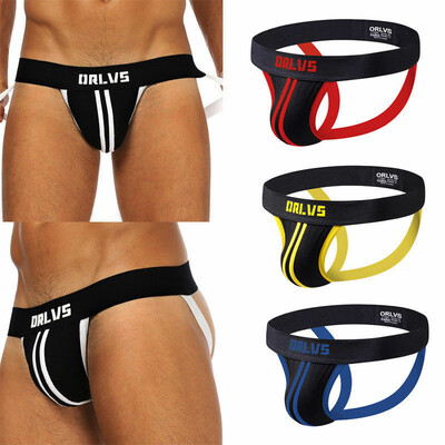 

Sexy Men Stripe Thong Pouch Low Rise Bikini Backless Joke Strap Briefs Underwear