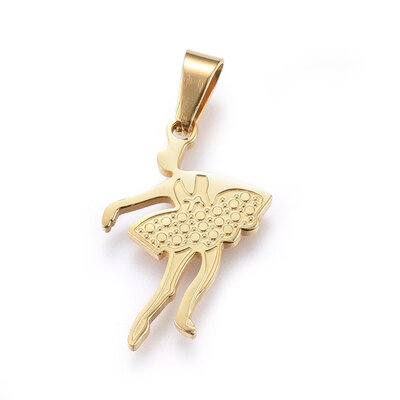 

304 Stainless Steel Pendants Ballet Dancer Golden 23x17x15mm Hole 8x4mm