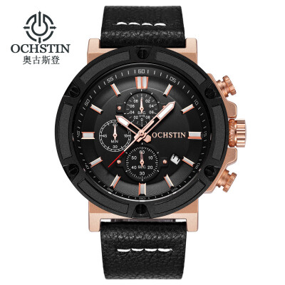 

Augustus OCHSTIN multi-function three-eye calendar multi-function leather mens watch mens watch