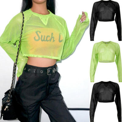 

Women Summer See-through Top Sheer Mesh Blouse Long Sleeve Ladies T-Shirt Tee US