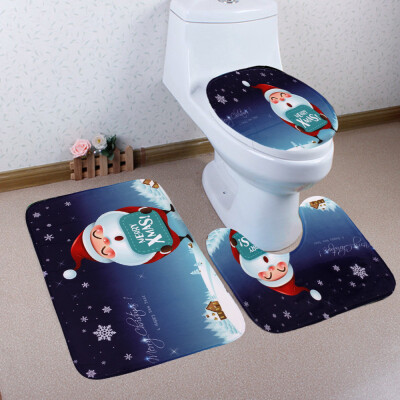 

〖Follure〗3PCS Christmas Bathroom Non-Slip Pedestal Rug Lid Toilet Cover Bath Mat Set