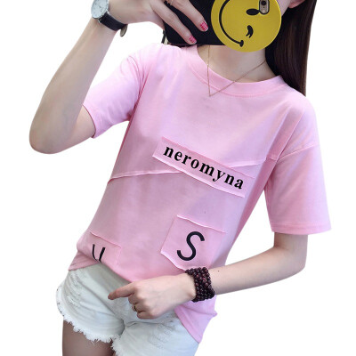 

Womens Casual Appliques Short Sleeve Loose Pullover Simple T-Shirt