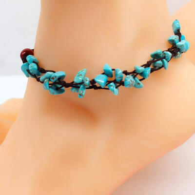 

Fashion Multi-layer Stone Pendant Braided Rope Handmade Women Anklet Beach Decor