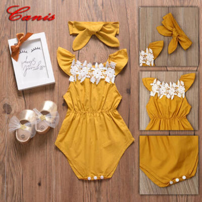 

Pretty Newborn Baby Girl Romper Jumpsuit Bodysuit Clothes Headband Outfits 0-24M