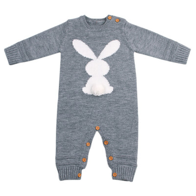 

Baby Rompers 3D Rabbit Knitted Toddler Boys Jumpsuits Long Sleeve Newborn Infant Bunny Onesie Outfits Button Cover Costume