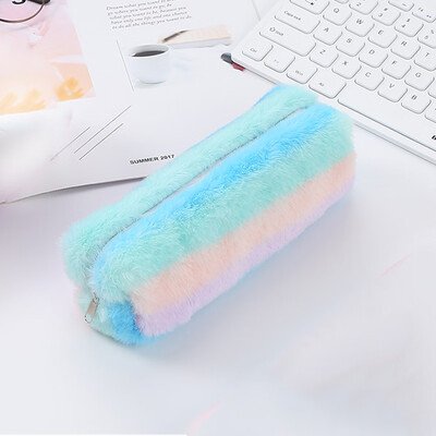 

New Rainbow Plush Fluffy Pencil Case Makeup Pouch Coin Purse Storage Bag For Girl Gift